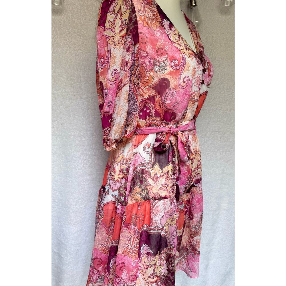 London Times Pink Paisley Button Up 3/4 Sleeve Above Knee Aline Dress - Picture 6 of 11